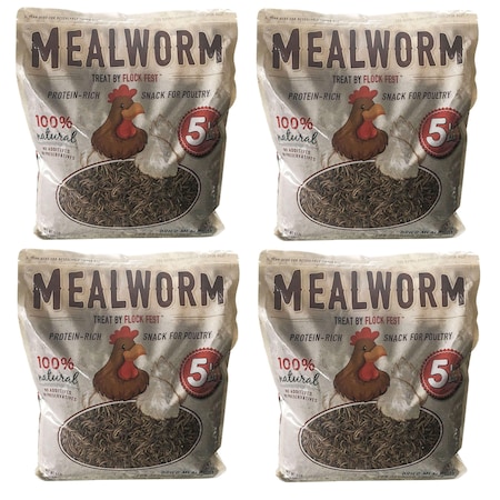 Flock Fest Dried Mealworms for Chickens, Ducks, and Small Pets, 5 Lb, PK4 DMW54PC